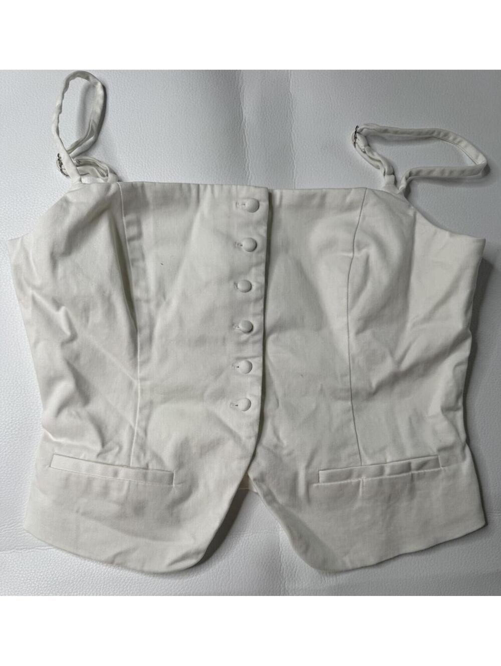 Majorelle White Button-Front Crop Top with Adjustable Straps XS